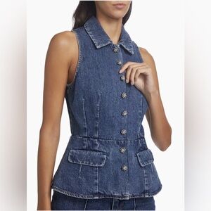 Self-Portrait||Denim Vest, with Crystal like floral buttons, Size 10, Worn Once